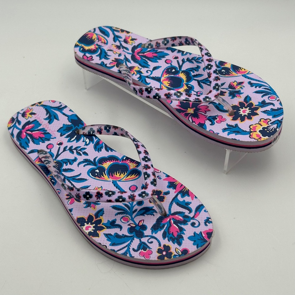 Vera Bradley Flip Flops Womens Size M Purple Pink Floral Thong Sandals Preppy‎